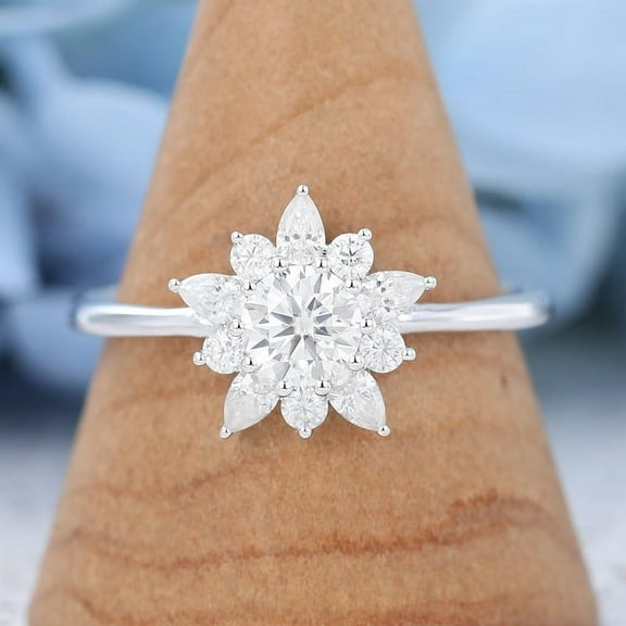 Silvago Jewel 1.80 Ct Round Cut Diamond Ring for Women's - 14K White Gold Over Rings for Women's - Angel Wings Style Rings for Women's - Halo Anniversary Gift For Women's - Latest Diamond Rings