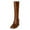 Brown, variant on Women Square Closed Toe Chunky Wide High Heel Booties Low Platform Pull On Knee High Boots Winter Party Shoes Size 9 Red