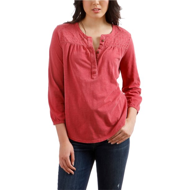 Blusa Campesina bordada Lucky Brand roja para mujer XS