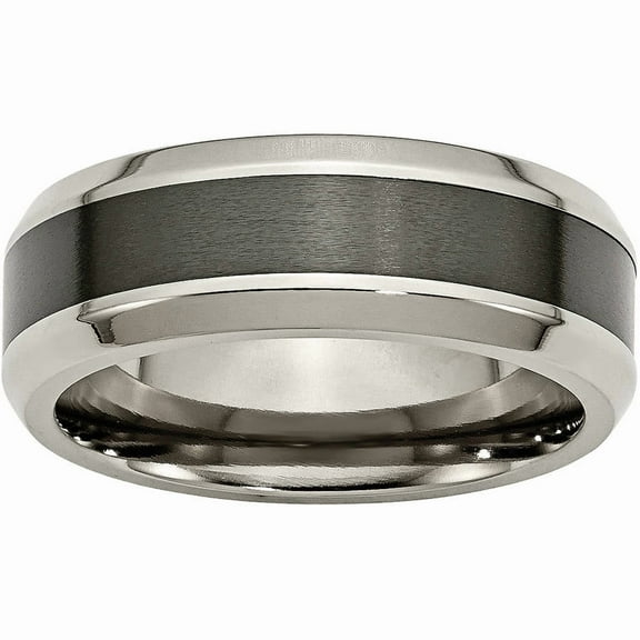 Titanium Base w/Polished Black Ceramic Center Beveled 8mm Band