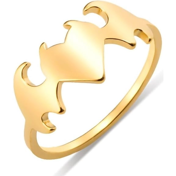 Zephyriana Stainless Steel Gothic Ring Heart Bat Jewelry Size 7-11 Polished Accessories Gold, Silver Party Statement Rings for Women
