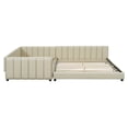 thumbnail image 3 of Queen Size & Twin XL Size Upholstered Platform Bed, Grounded Bed Mother & Child Bed with Three-side Upholstered Rail, PU Leather Floor Platform Bed Frame with Slats, No Box Spring Needed, Beige, 3 of 8