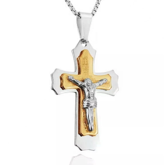 HOOUN Men's Silver Gold Jesus Christ Crucifix Cross Pendant Religious Necklace 24"