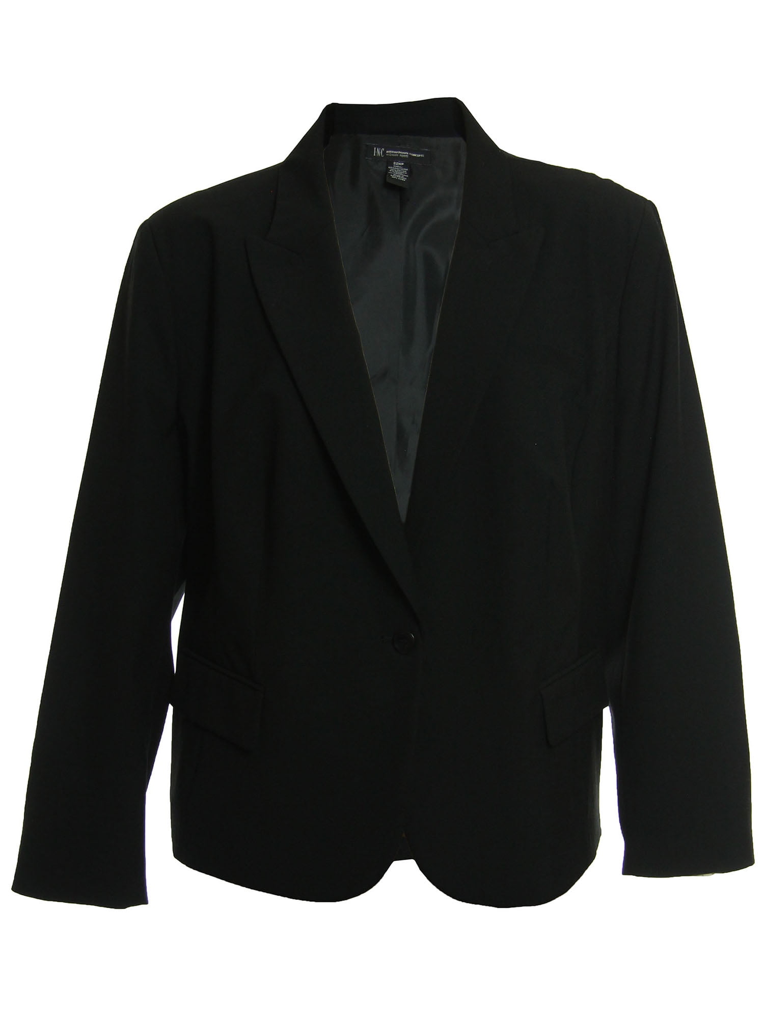 INC Women's Plus Size Long Sleeve 1 Button Blazer Jacket 16w Deep Black ...