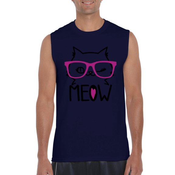 Artix - Men's Graphic T-Shirt Sleeveless, up to Men Size 3XL - Meow Cute Cat Kitty