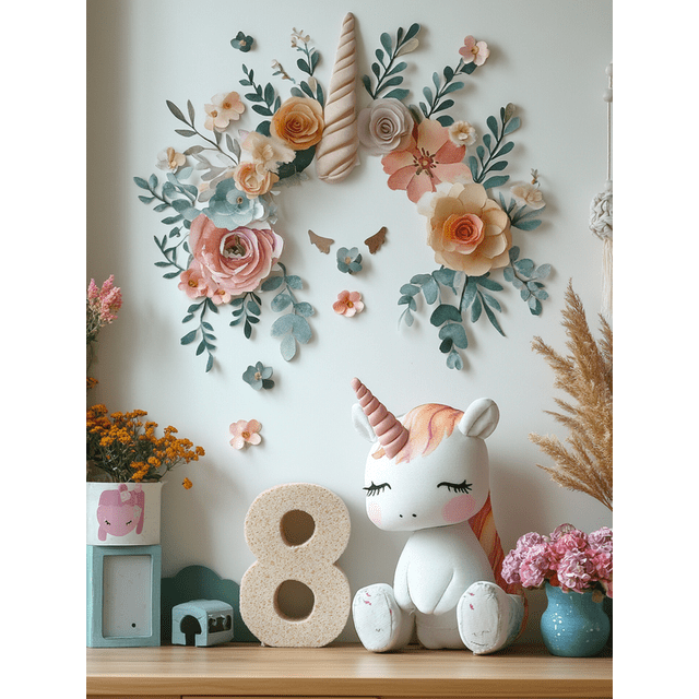 Qisvanset Framed Canvas Wall Art, 12x16 Inch Unicorn Removable Wall Decal Girl Nursery Decor