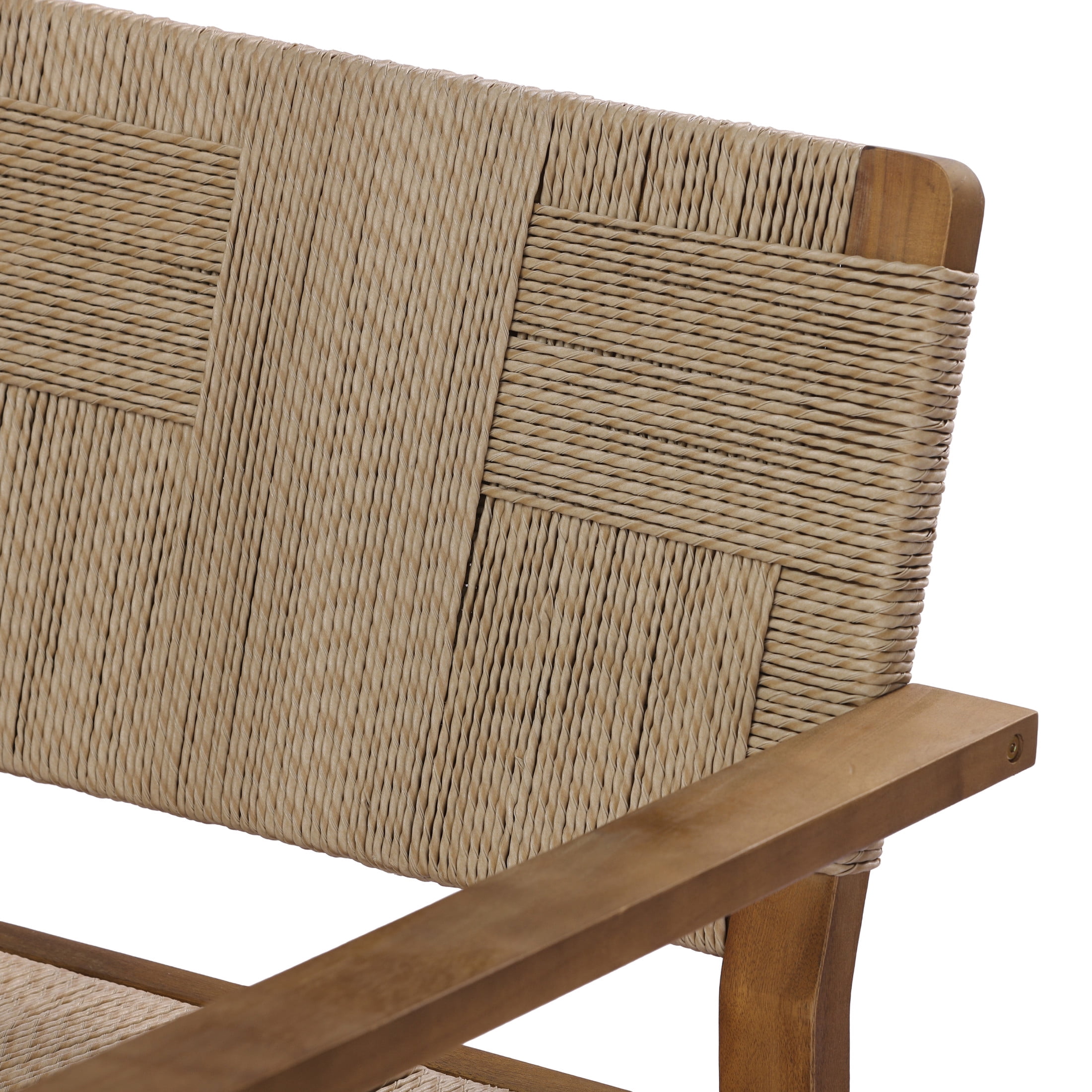 Christopher Knight Home Set of 2 Outdoor Club Chairs, Acacia Wood Frame with Rope Weave, Brown + Natural