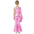 thumbnail image 4 of MSemis Combinaison Hippie pour Filles à une Épaule, Manches Longues Évasées, Pantalon à Pattes d'Éléphant, Jambe Grand, Barboteuse Disco Rose 16, 4 of 7