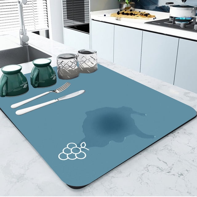 Alfombrilla de secado de cocina súper absorbente, almohadilla de estante de platos multiusos para encimera, poliéster fácil de limpiar sin muda, 20x30cm, azul o gris, estilo moderno, secado rápido