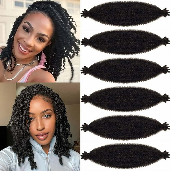 shiyou-12 Inch Pre-Separated Springy Afro Twist Hair 6 Packs Marley Twist Crochet Braiding Hair Natural Black Spring Twist Hair for Soft Locs Hair Synthetic Hair Extensions for Women(12Inch,1B)