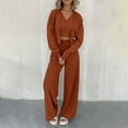 thumbnail image 2 of Elainilye Fashion Sweatsuits for Women Fall Winter Track Suits Ribbed Knit Cardigan Cropped Tank Tops Wide Leg Pants 3 Piece Outfits,Brown, 2 of 9