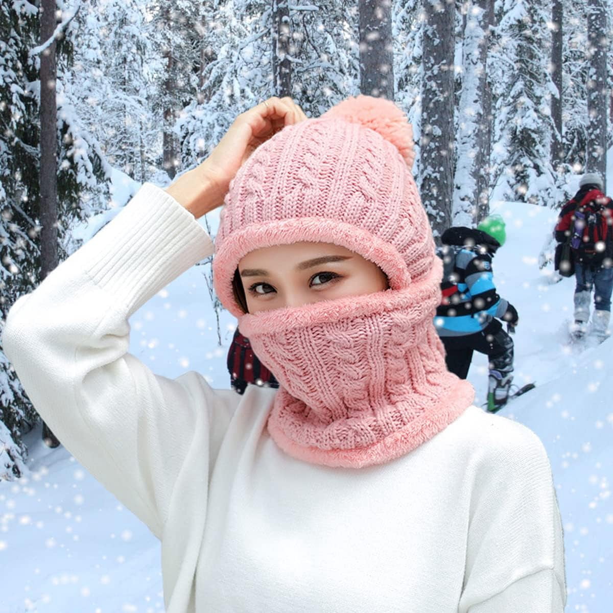 YooGuoGuo Women Winter Beanie Hats One Piece Fleece Lined Knit Balaclavas Mask Set Skull Neck Circle Scarf Ski Snow Hat Pompom