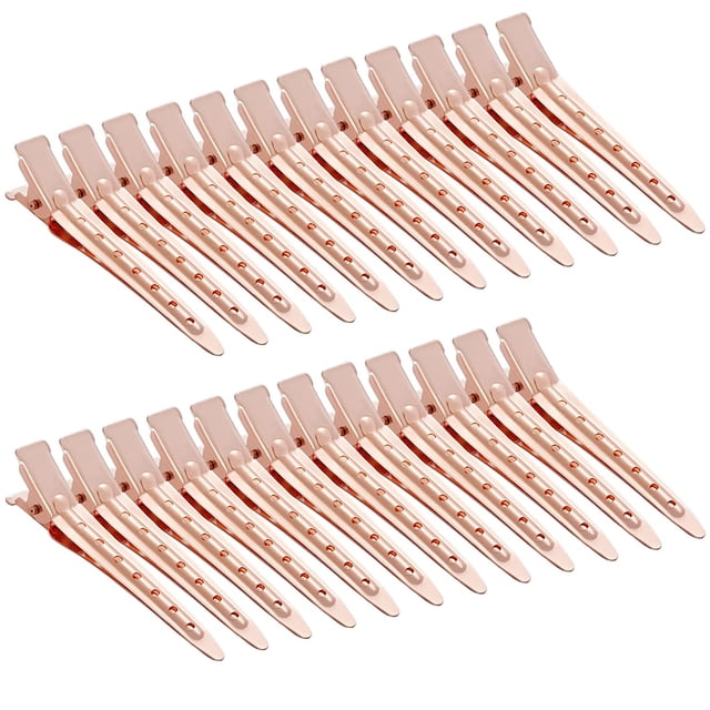 24 Packs Duck Bill Clips, 2.75 Inches Rustproof Metal Alligator Curl Clips with Holes for Hair Styling, Hair Coloring, Rose Gold