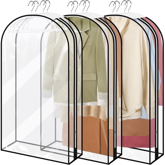 3 Pack Garment Bags for Closet Storage,40'' Garment Covers with Zipper,Suit Cover Bags for Hanging Clothes,All Clear Suit Covers Clothes Storage Bag for Coats Shirts Dresses Jackets