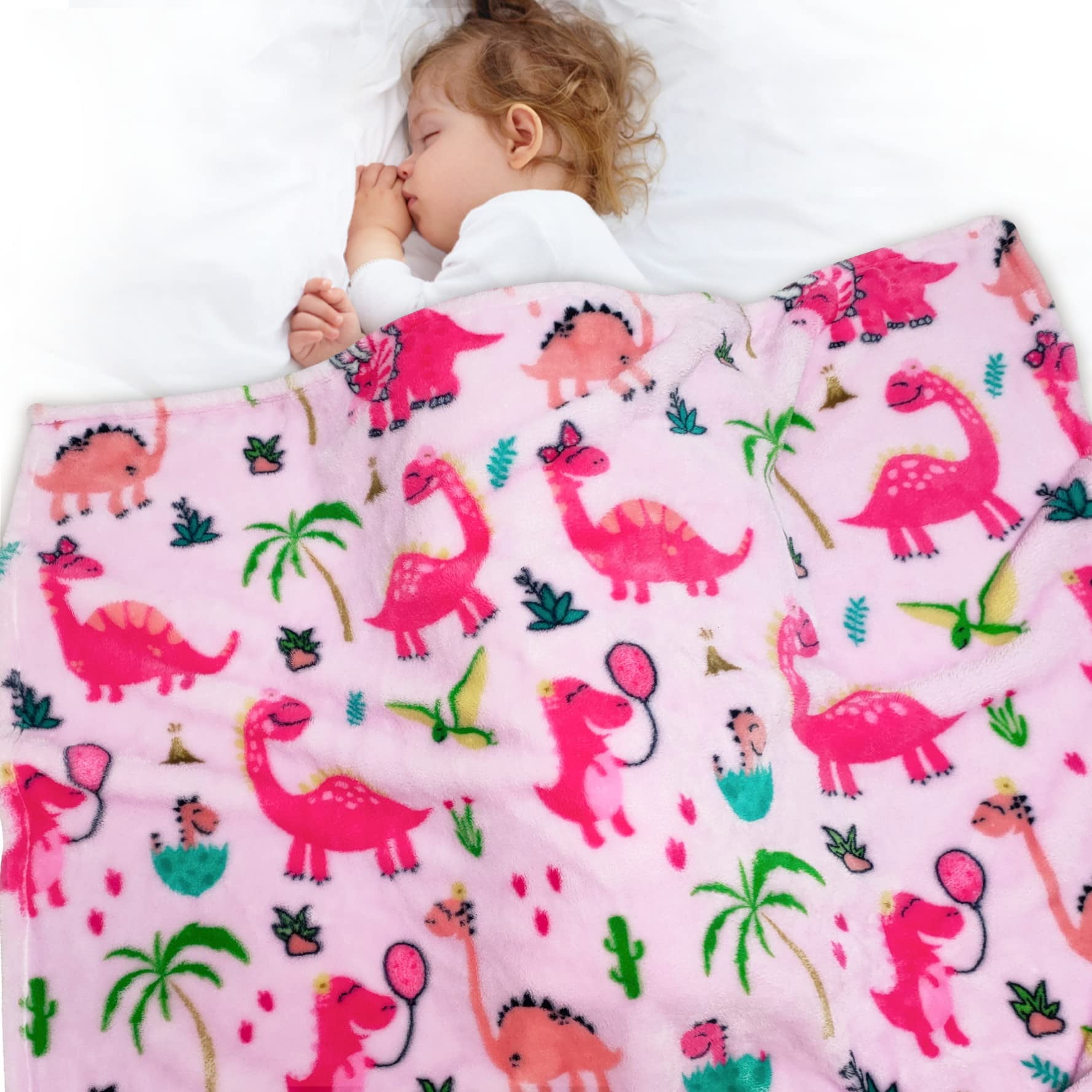 Baby Dinosaur Blanket for Girls, Pink Dinosaur Blanket, Soft Warm Cozy