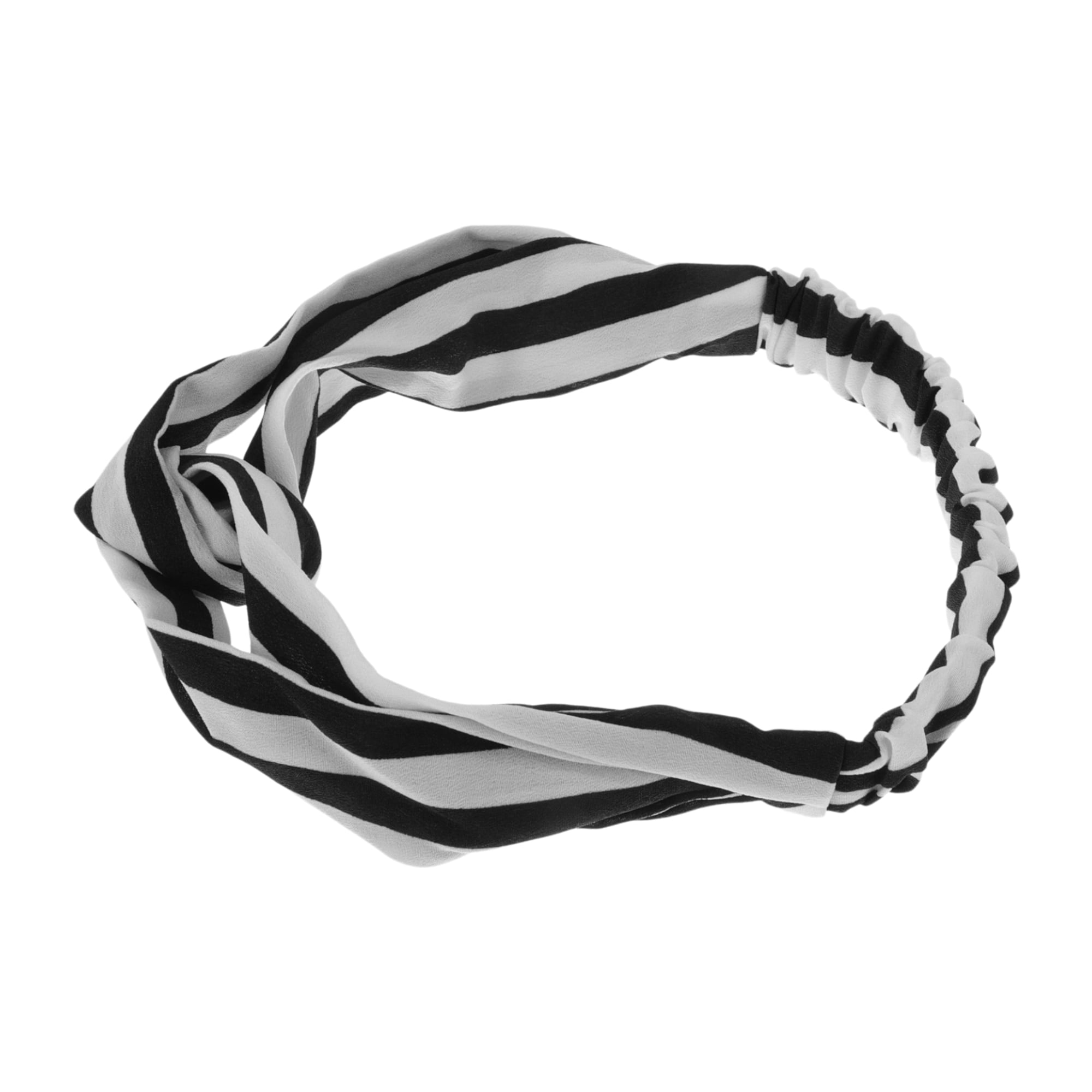 Unique Bargains Fashion Stripe Pattern Cross Elastic Hairband1 Pc White Black