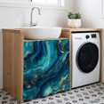 thumbnail image 3 of Teal Blue Marble Cabinet Curtain 35"Wx35"L,Dustproof Under Sink Skirt with Self Adhesive Tape,Ink Painting Modern Abstract Yellow Cabinet Curtain Cover for Kitchen Sink,Bathroom Vanity,Laundry Room, 3 of 9