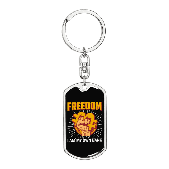 Freedom Crypto Stainless Steel or 18k Gold Premium Swivel Dog Tag Keychain