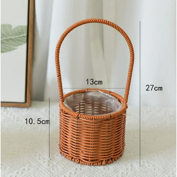 WEUVEB Woven Flower Basket Brown Plastic 1Pcs Vintage Storage
