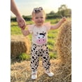 thumbnail image 4 of Cenuakty Baby Girl Cow Outfit Cartoon Animal Flying Sleeve Romper Bow Pants with Headband 3 Piece Summer Set, 4 of 9