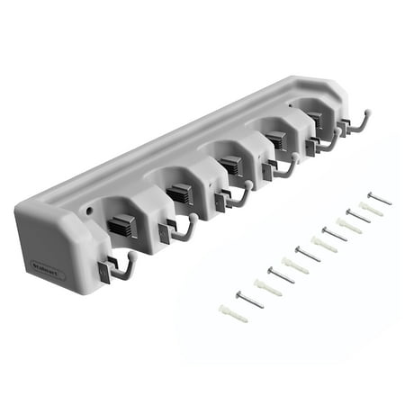 Stalwart Wall Organizer - Wall-Mounted Broom Holder with Slots and Hooks
