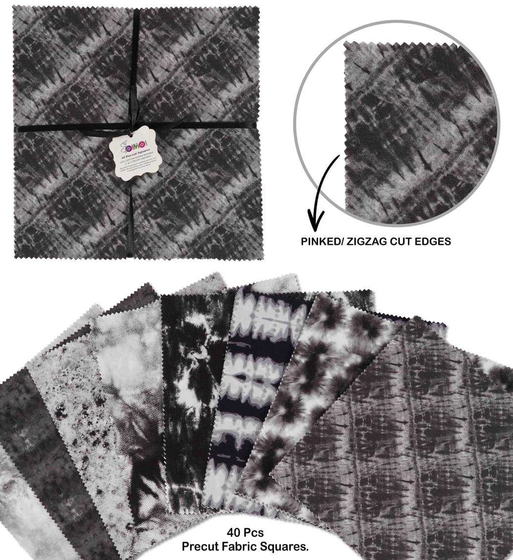 Soimoi Tie Dye Print&nbsp;Precut 10-inch Cotton&nbsp;Fabric&nbsp;Quilting&nbsp;Squares&nbsp;Charm Pack DIY Patchwork Sewing Craft-Black