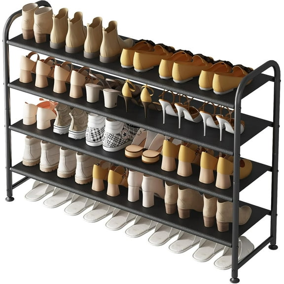 4-Tier Long Metal Shoe Rack, Wide Shoe Storage Organizer for Closet Entryway, Black