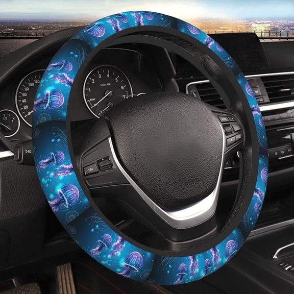 Steering Wheel Cover Anti-Slip Elastic Car Protective Universal 15 Inch Fit for Vehicles Auto SUVs , Glowing Vivid Jellyfishes