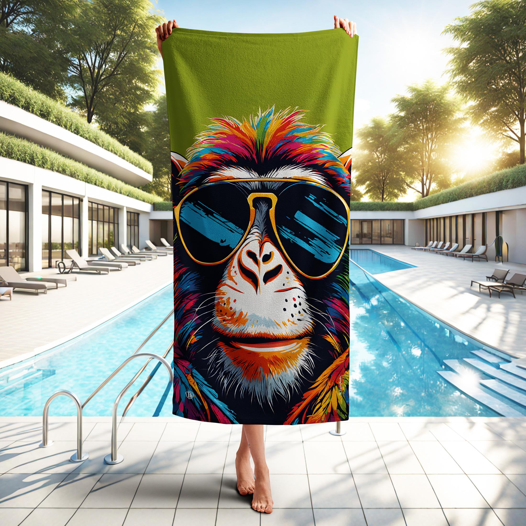 Toolie Bonka Cool Monkey Beach Towel for adults, 30×60 Dual sided Polyester & Cotton Gift Towels for Men