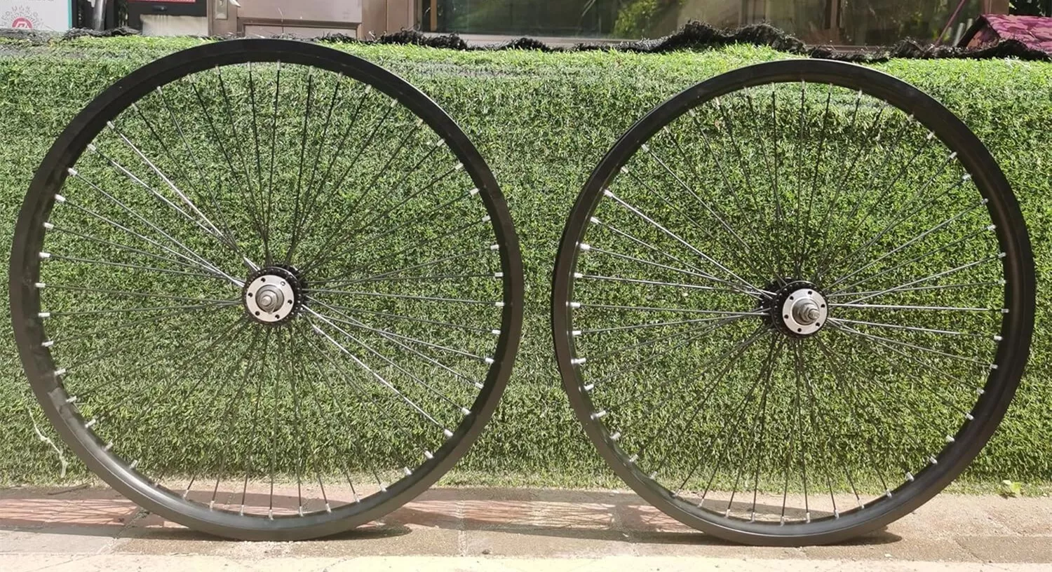 DONSP1986 26 inch Heavy Duty Bike Rim Wheels Set, 12 Gauge 48 Spokes Wheelset, Double Wall Aluminum Alloy 26" Bicycle Rims Set (Front & Rear) (Black) Disc Brake