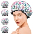 thumbnail image 7 of Shower Caps,Pioneer Flower Floral Print Pattern Waterproof Shower Cap for Women 4 Pieces,Double Reusable Hair Cover for Shower PEVA Elastic Stretch Hem, 7 of 7