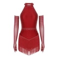 thumbnail image 2 of Eandarui Robe de Danse avec Franges en Strass pour Femmes avec Gants Costume de Danse Latine pour Bal Rumba Salsa Bourgogne m, 2 of 7