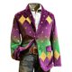 thumbnail image 1 of Chaqueta de Vestido de Ceremonia de Impresión de Corduro Largo para Hombre con Bolsillos, Blazer de Partido Delantero de Botón para Invierno Primavera, 1 of 3