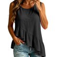 thumbnail image 2 of CHENHANN Women's Plaid Sleeveless Shirt Round Neck Loose Fit Casual Summer Top M, 2 of 4
