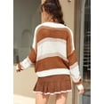 thumbnail image 6 of ZAFUL Women Casual Loose V Neck Colorblock Drop Shoulder Oversized Sweater Coffee M, 6 of 8