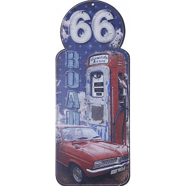 Route 66 avec Panneau Métallique pour Voiture et Pompe à Essence