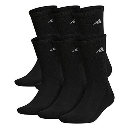 adidas Men's Athletic Cushioned Crew Socks (6-Pair), Black/Aluminum 2, XL, (Shoe Size 12-15)