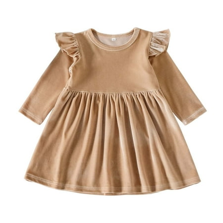

Ecqkame Baby Dress Clearance Baby Girls Sweet Long Sleeve Round-Neck Flock Macrame Solid Color Princess Dress Khaki 18-24 Months