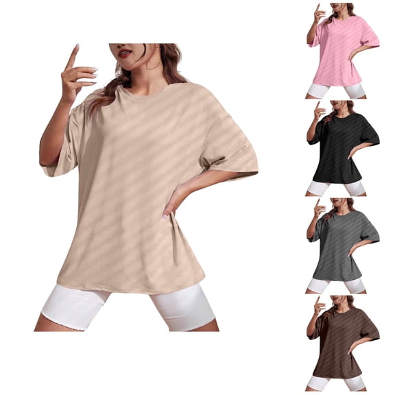Ahuyic Womens Plus Size Top,Womens Summer Blouse,Women Round-Neck Five Sleeve Blouses Casual Fashion Solid Color Blouses Black S