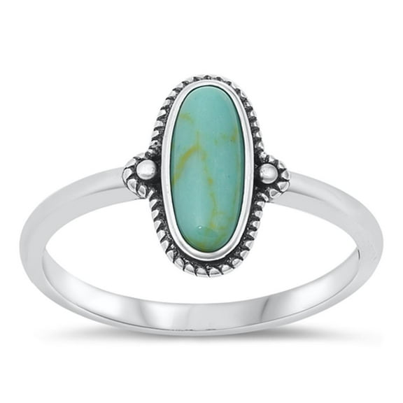CHOOSE YOUR COLOR Bali Oval Simulated Turquoise Chunk Ring .925 Sterling Silver Band Blue CZ Female Size 10
