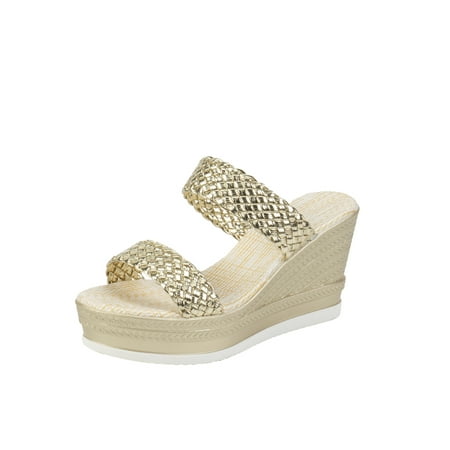 

hotio 2024 Summer Chic Womens Wedge Sandals Slip on High Heel Strappy Back Synthetic Leather Upper PU Sole Microfiber Lining Open Toe Solid Color Perfect for Vacation and Outdoor Activities