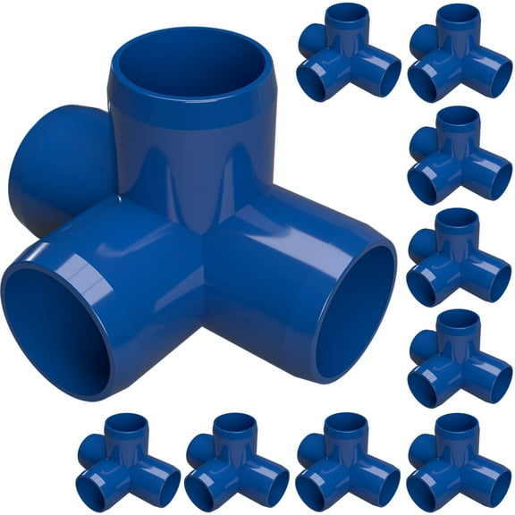 FORMUFIT 1/2" 4-Way Tee Furniture Grade PVC Pipe Fittings, (13/16" Actual Socket ID), Blue, 10-Pack