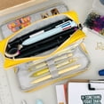 thumbnail image 5 of Wrapables Large Capacity Pencil Case, 3 Compartment Pencil Pouch for Stationery Pens, Yellow, 5 of 6