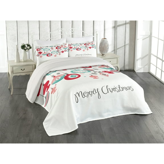 Ambesonne Christmas Quilted Coverlet 3 Pcs, Noel Season Elements, King Size, Multicolor