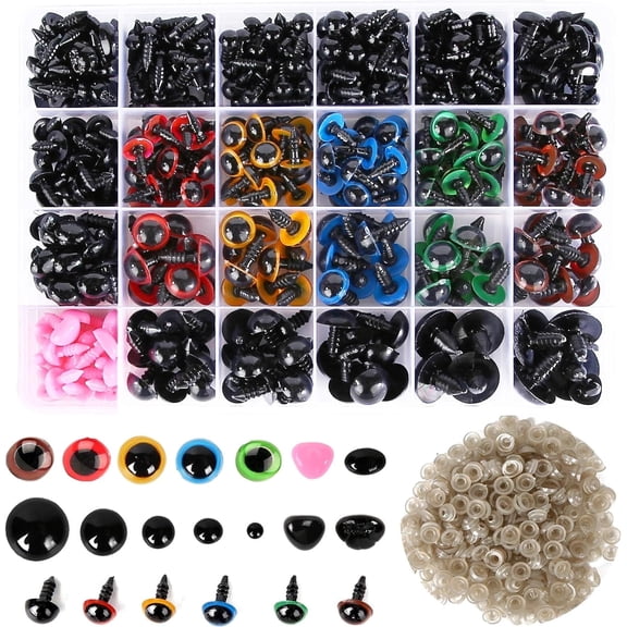Wekvgz 1040pcs Googly Safety Eyes and Noses Set 6-12mm Plastic with Washers for Crochet Toy and Stuffed Animals Colorful Doll Eyes for Crafts Bear Doll Making Gift Ideas DIY Decor for Girls