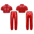 thumbnail image 6 of renvena Girls Hip Hop Sequins Costume Sparkly Short Sleeve Tank Tops with Metallic Leggings Pants Red 16, 6 of 7