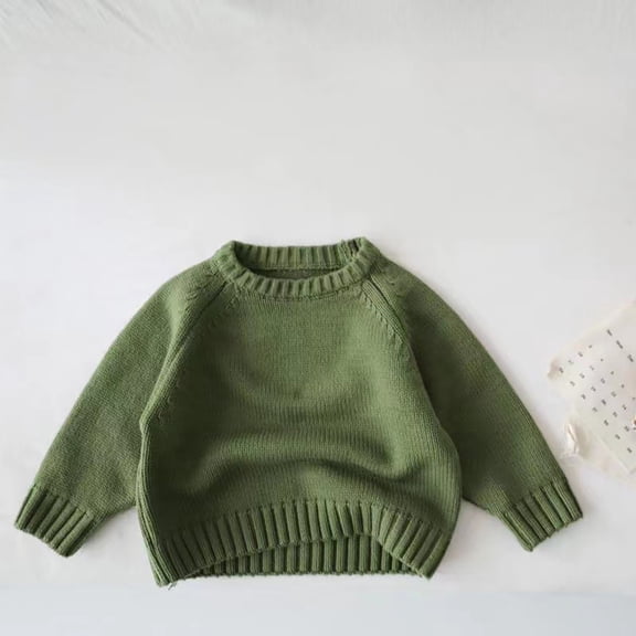 Zpanxa Girls Sweaters Kids Crew Neck Chunky Knit Raglan Pullover Sweater Solid Vintage Long Sleeve Loose Casual Tops