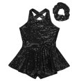 thumbnail image 3 of Alvivi Girls Sequin Dance Dress Sleeveless Skirted Leotard with Hair Tie Hip Hop Jazz Dance Performance Costume Black 8, 3 of 7