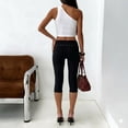 thumbnail image 4 of Lumtrix Women’s Low Rise Foldover Capri Yoga Leggings Y2K Slim Fit Stretchy Capri Pants Athletic Gym Lounge Pants Black L, 4 of 4
