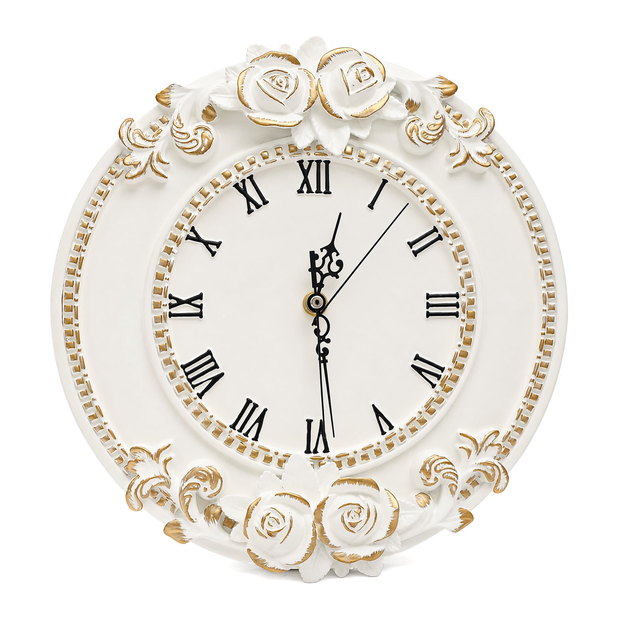 Vintage Decorative Wall Clock, Small Round White Wall Clock Battery Operated Silent French Country Decor Wall Clocks for Farmhouse, Kitchen, Bedroom